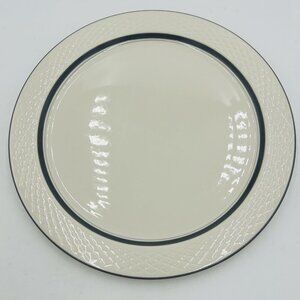 Delco China Ivory Embossed Basketweave 12" Chop Plate Slate Blue Stripe USA